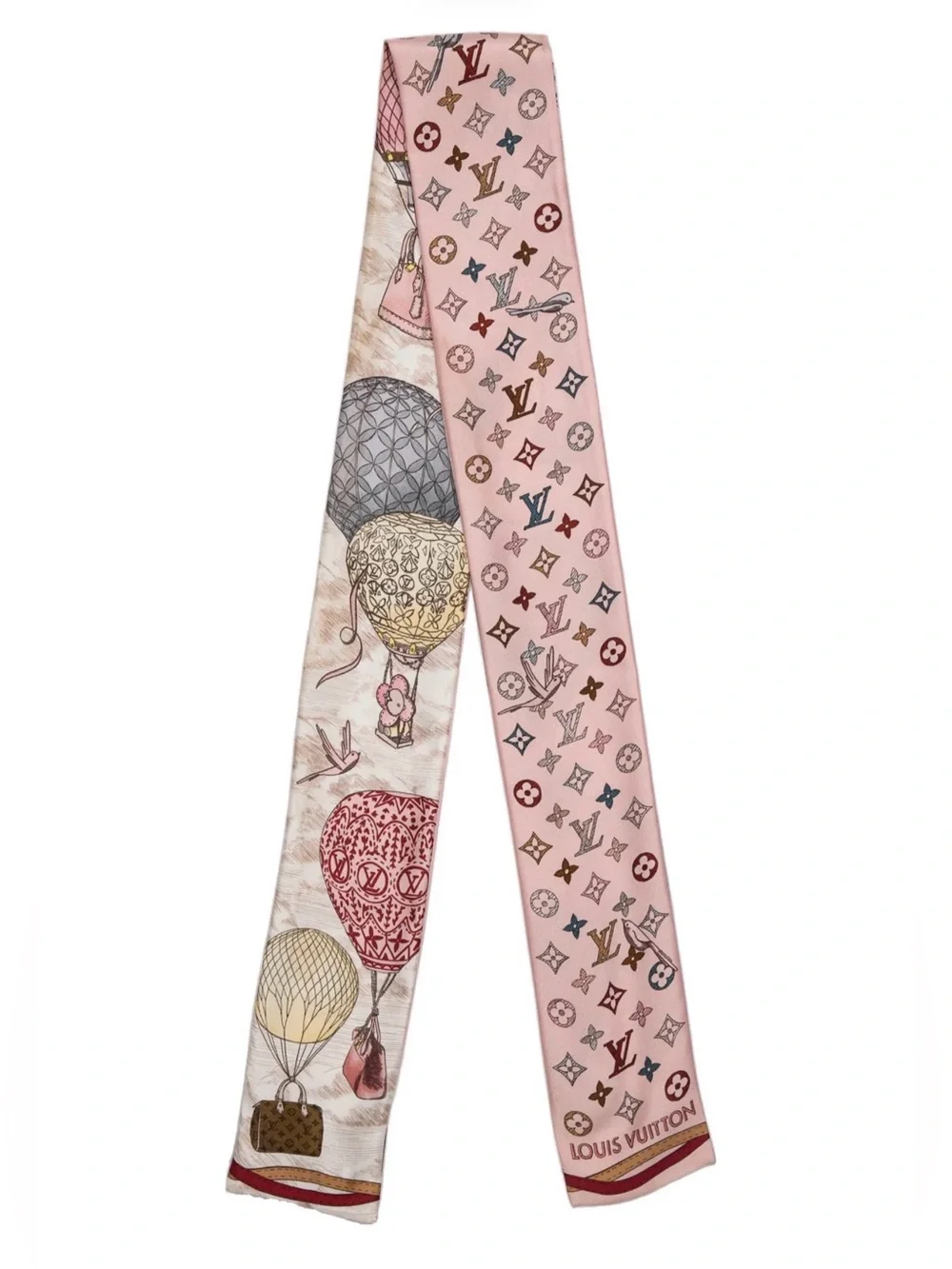 Louis Vuitton Pink Multicolor Monogram Hot Air Balloon Silk Twilly